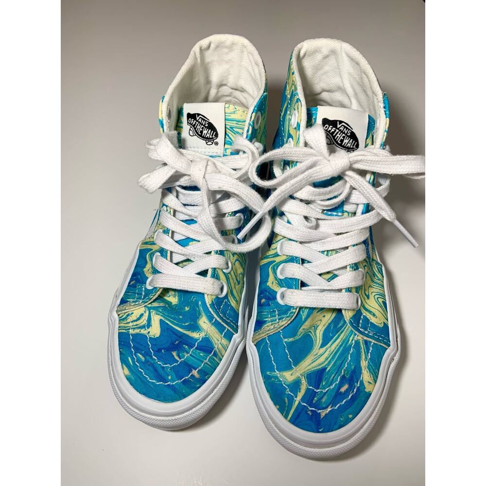 Vans High Top Skate Shoes Blue Yellow Swirl Wmz Size 5 Mens 3.5 Worn Once - Picture 6 of 10